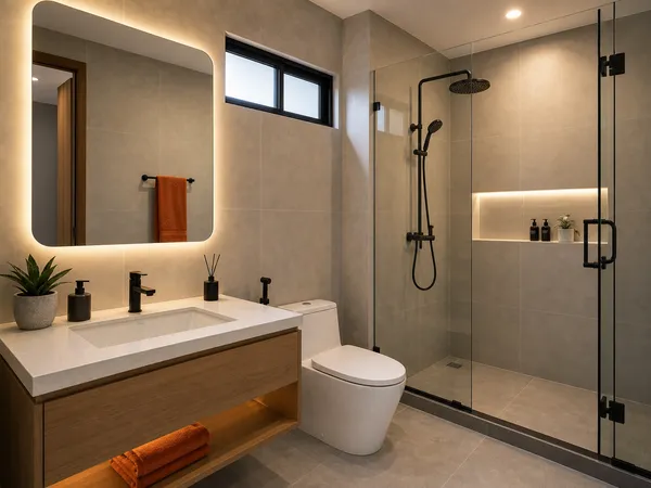Finishing kamar mandi modern dengan material rapi dan bersih